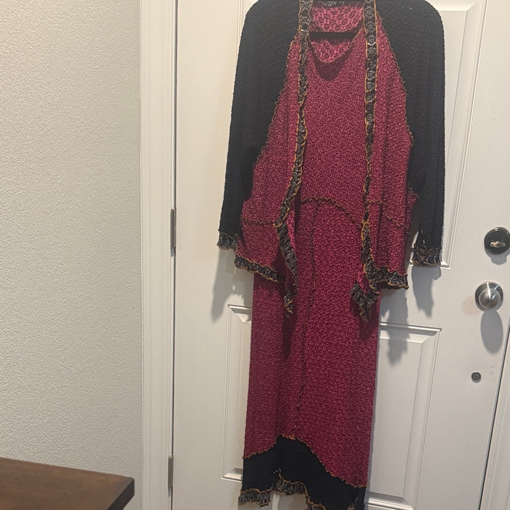 Designer Sample Two-Piece Layered Dress Set in Burgundy and Black